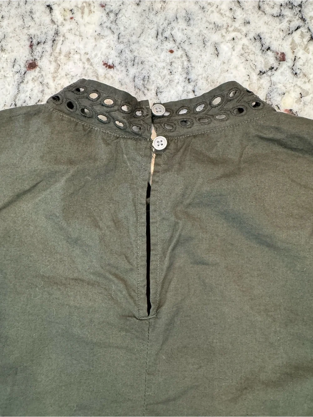 LOFT Olive Green Embroidered Eyelet Puff Sleeve Blouse Medium